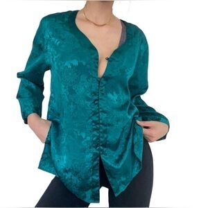 Gold Label Vintage Victoria's Secret Emerald Green Sleep Shirt Pajama Top Size S